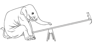 Line drawing of elephant and mouse on a seesaw to illustrate live streaming workflow imbalance
