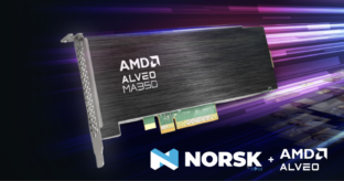 Image of AMD Alveo MA35D capture card with the Norsk and AMD logos